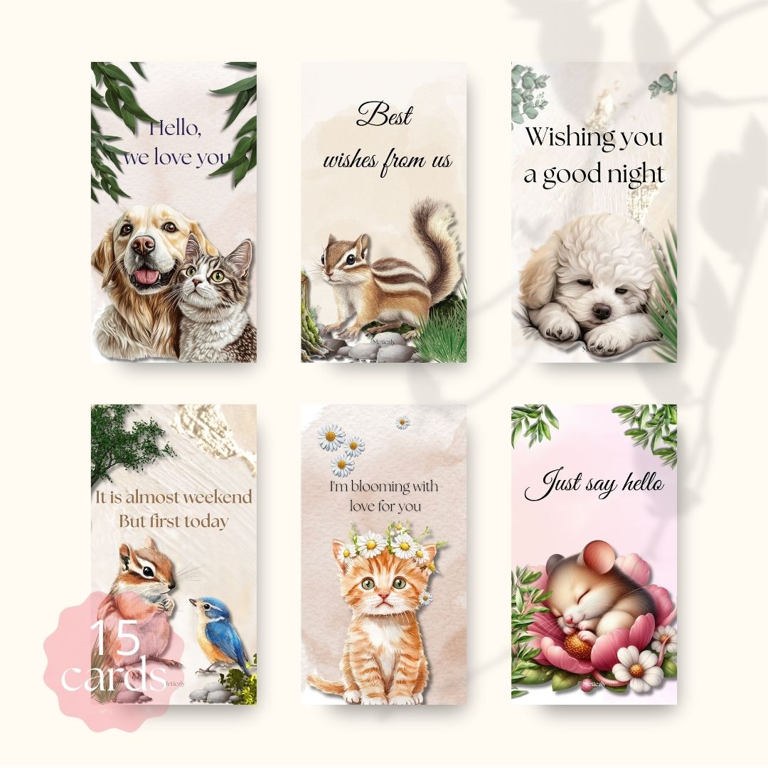  Cute animal faces unisex | set of 15 mobile cards $5.72