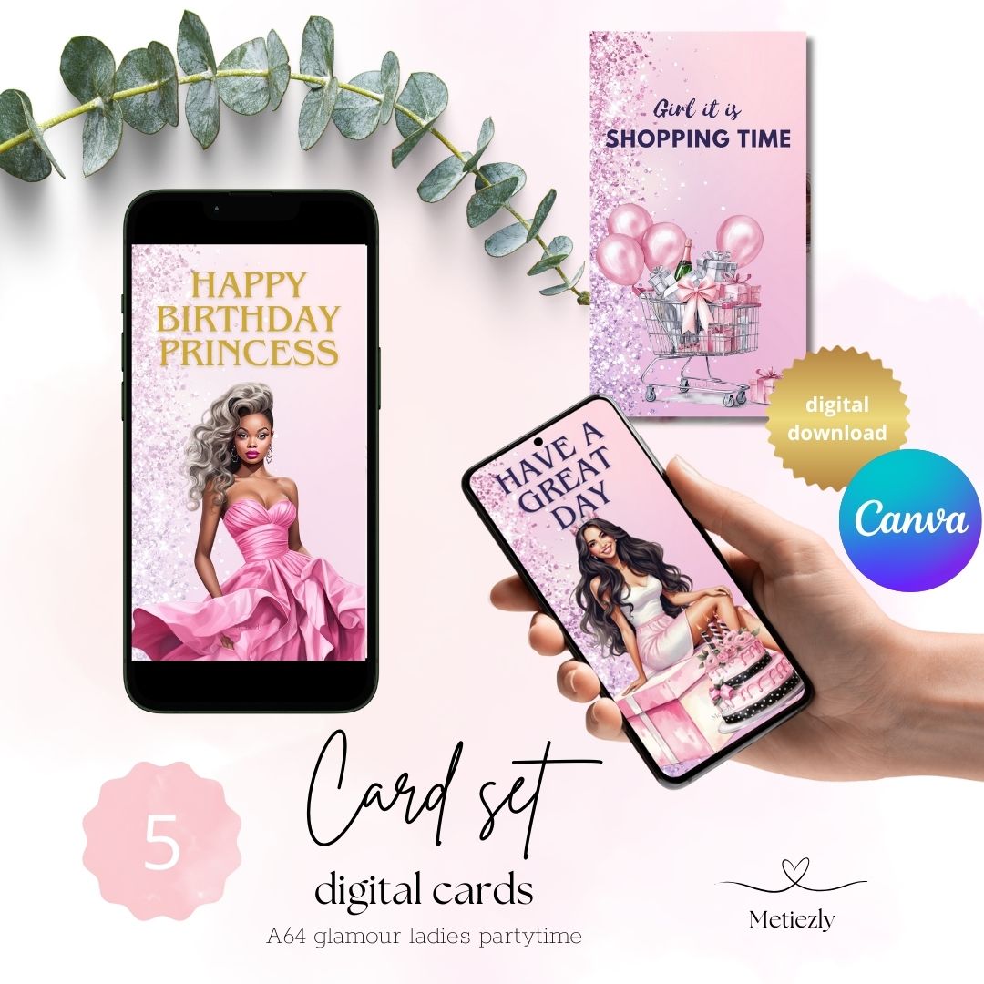 Glamour ladys | pink | greetingcards for all occasions to send with your mobile $2.23