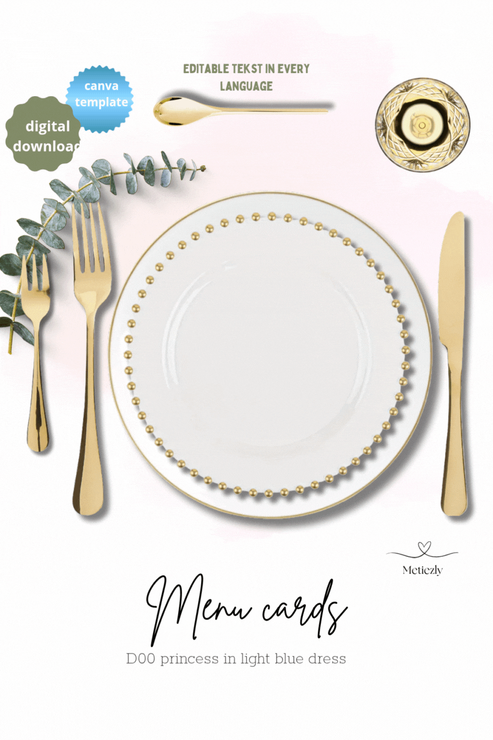 Editable Princess Birthday Menu Templates | Fairytale Theme | Light Blue Pastel Dresses | Set of 5