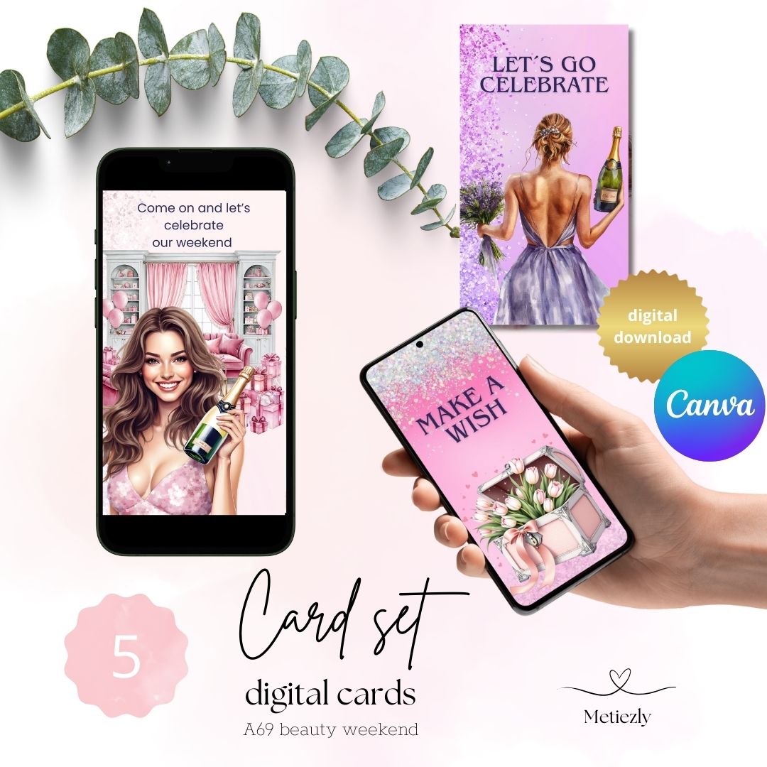 Beauty weekend | set of 5 mobile cards | editable