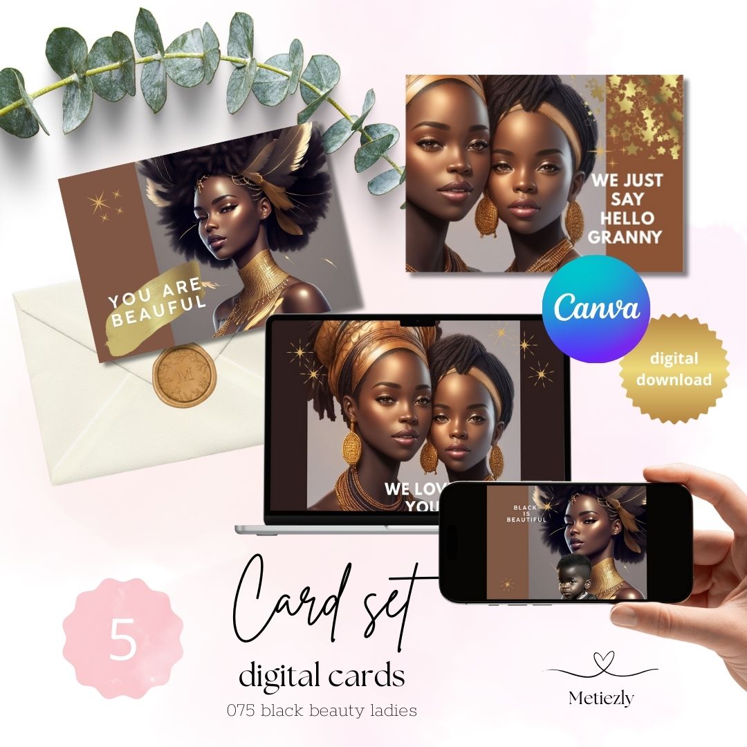 Pretty black ladys set of 5 editable greetingcards for sending true your phone Set of 5 cards $1.95