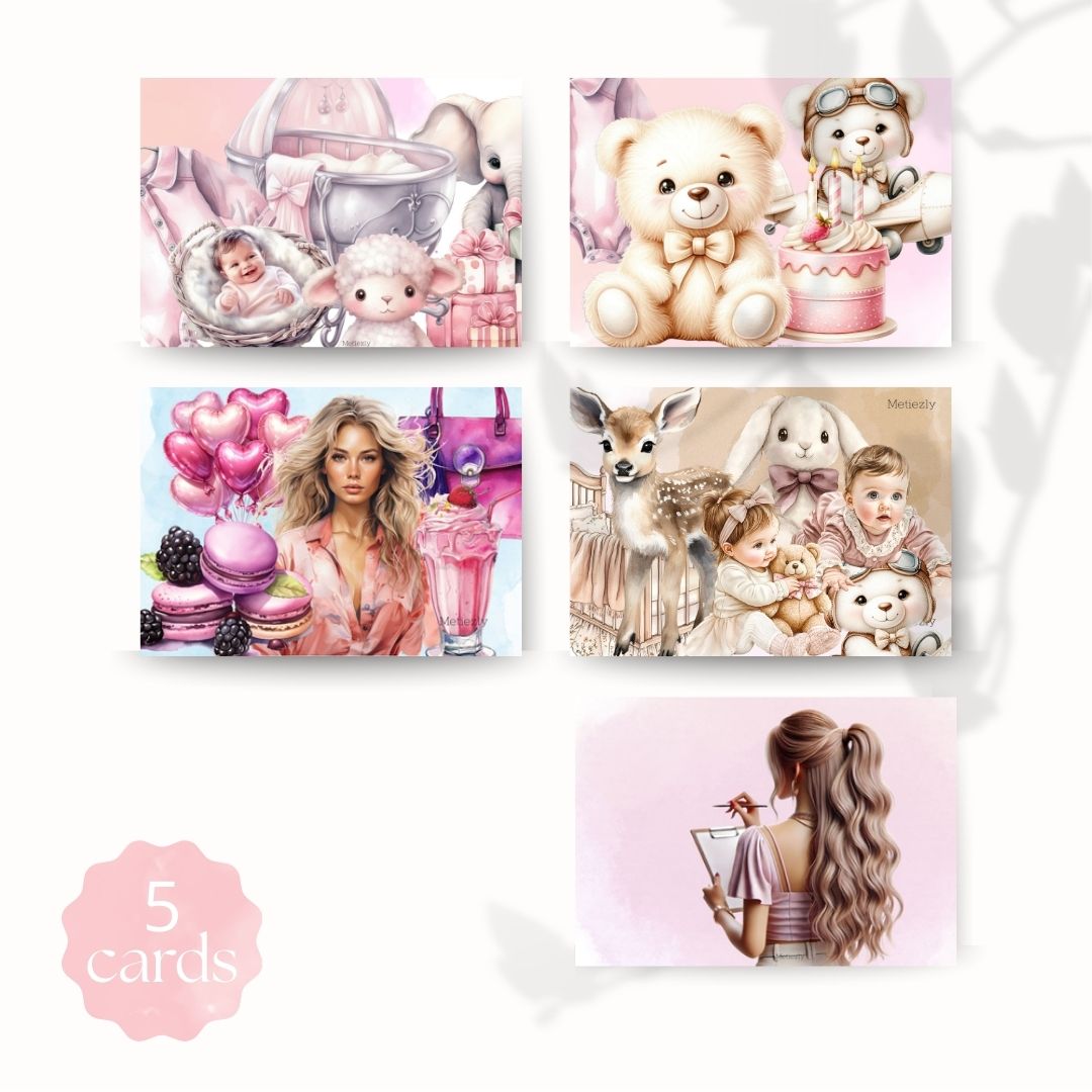 Sweet beige bear, set of 5 cards | $2,23