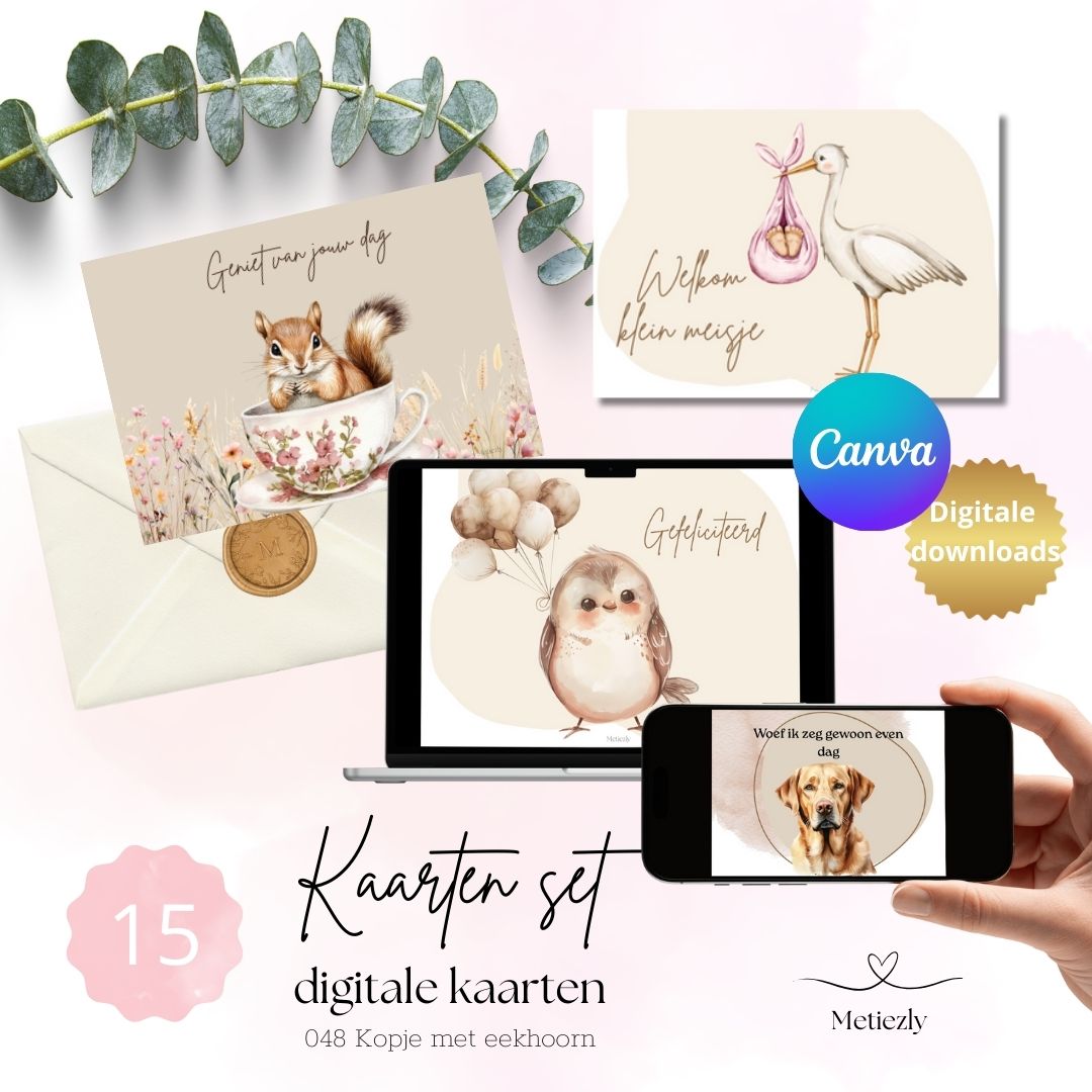 Kopje met eekhoorn, set van 15 kaarten | $5,72
