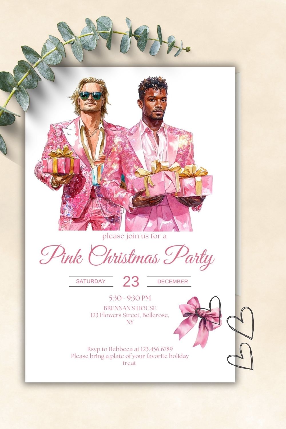 Editable December invitations | Christmas party invitations | Pink party invitations | Set of 15 