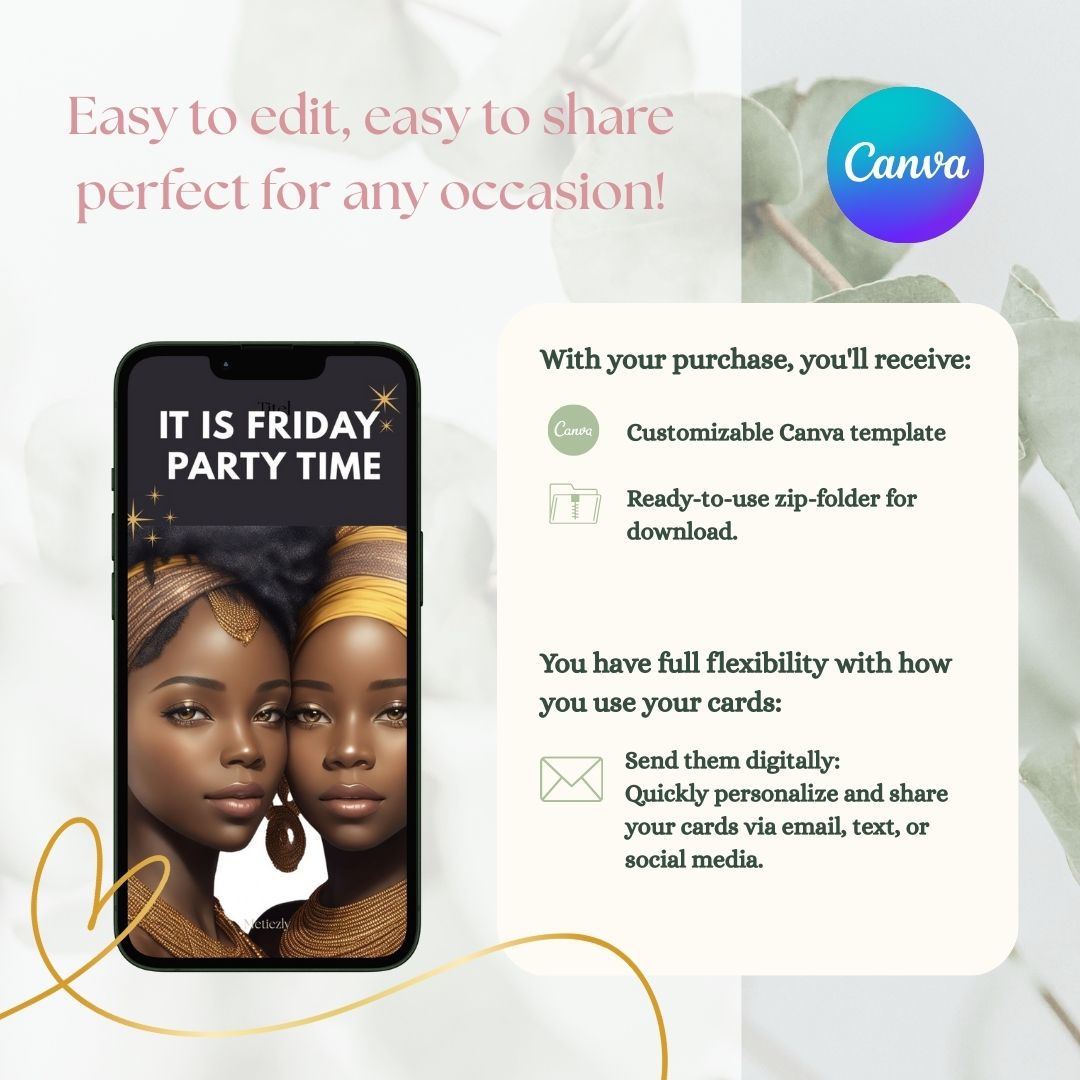 Pretty black ladys | set of 5 editable e-cards for sending true your phone