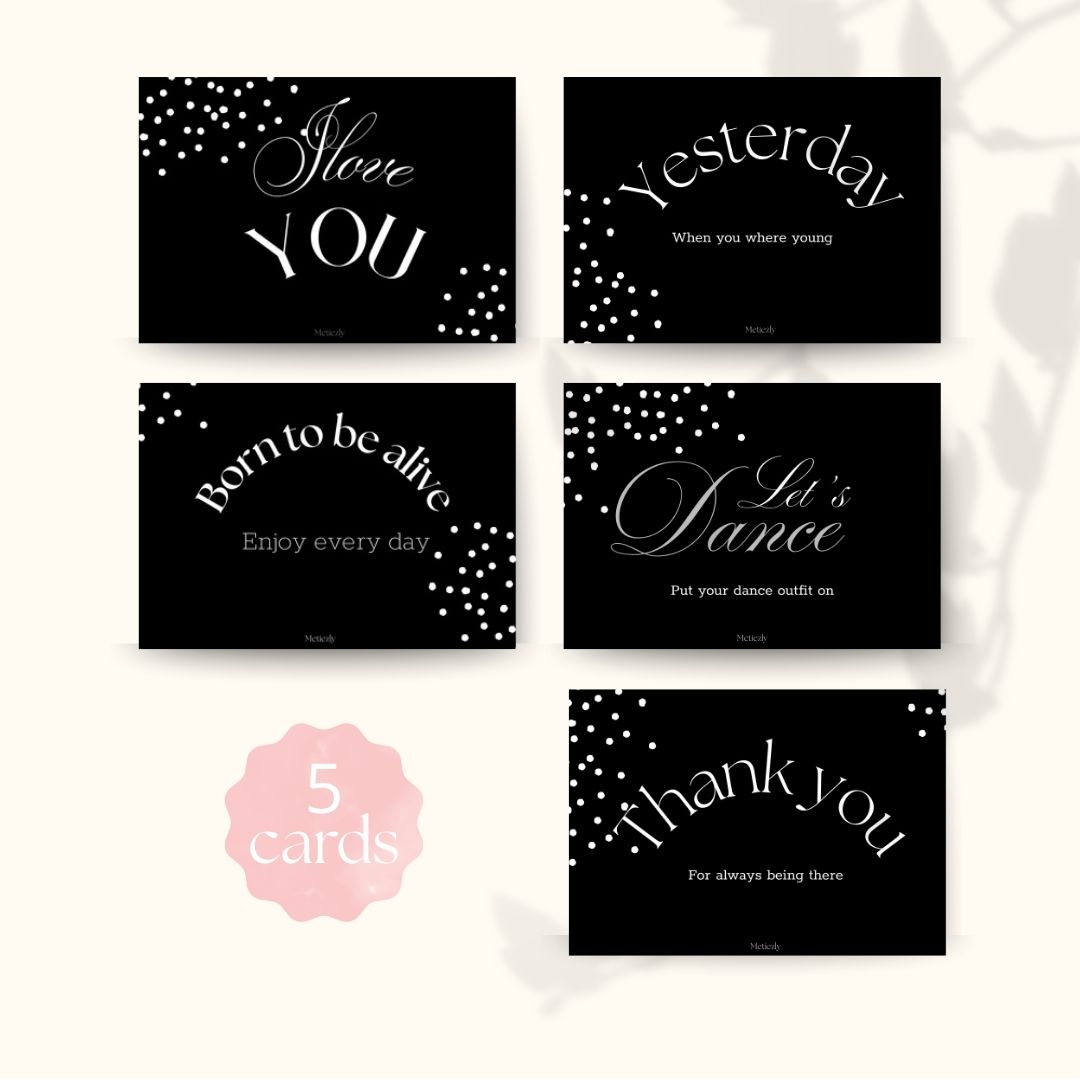 Black and white, set of 5 cards | $2.23