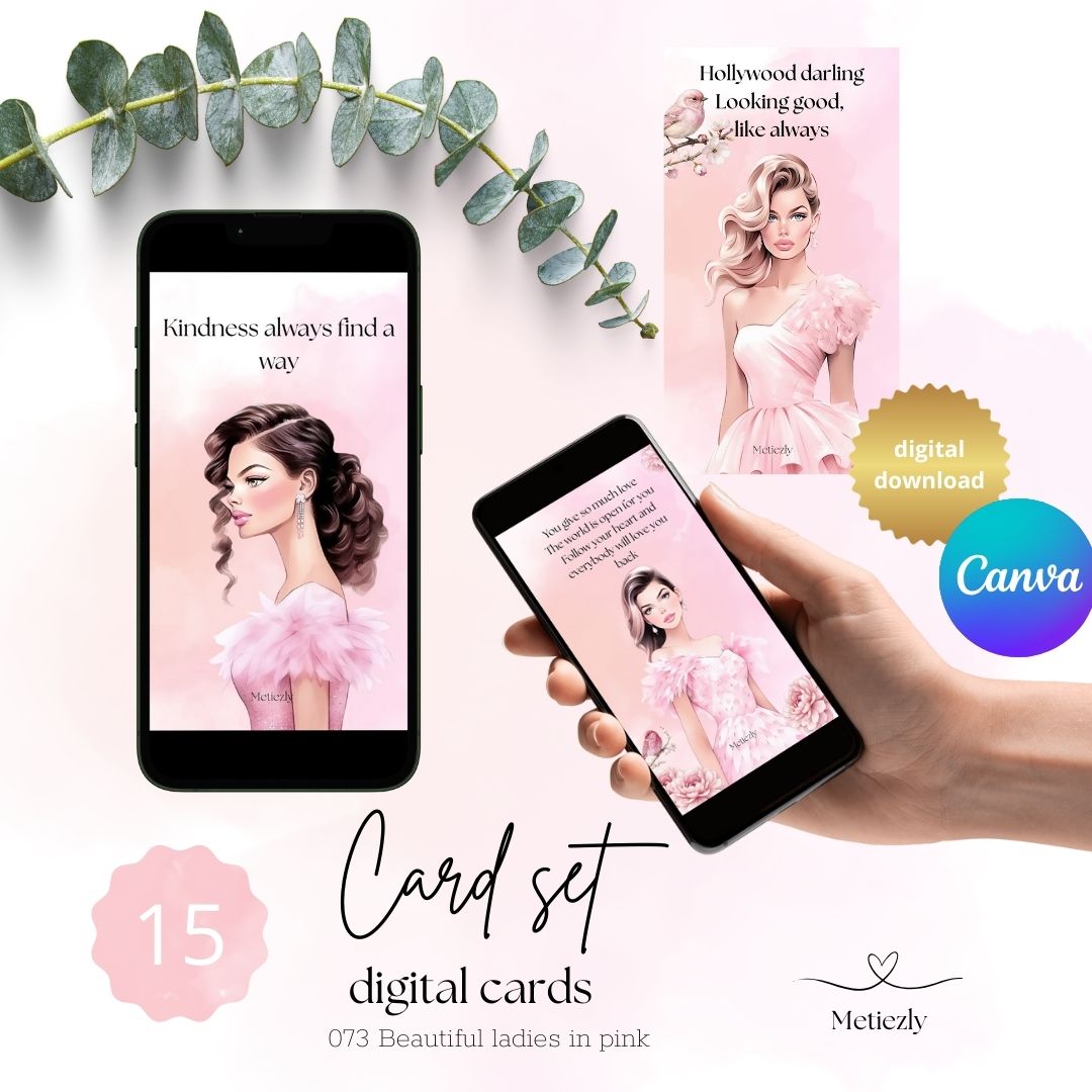 Beautiful ladies in pink | set of 15 mobile cards