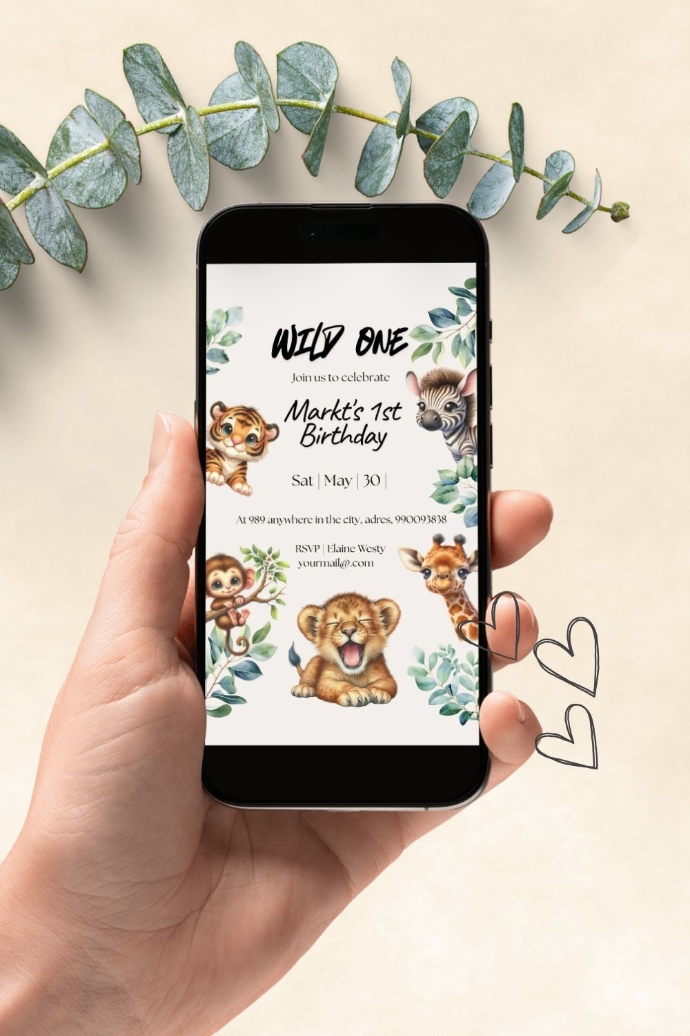 Editable Safari Baby Shower Invitations – Cute Jungle Animal Theme | Set of 5