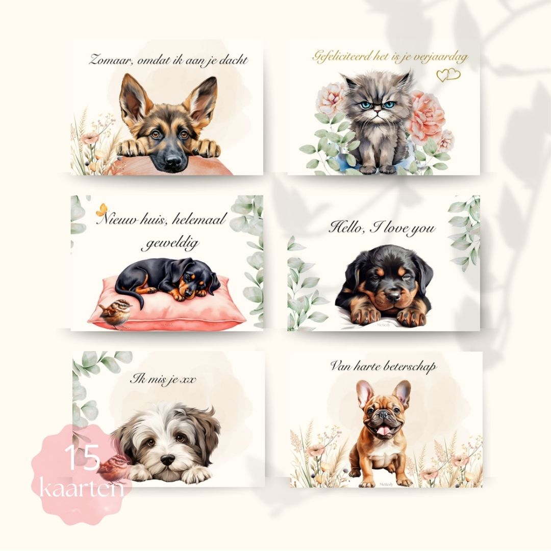 Beige honden kaartjes, set van 15 kaarten | $5,72