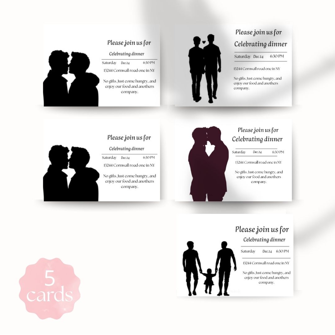 Black silhouette of men couples dinner invitations | set of 5 cards $2.35