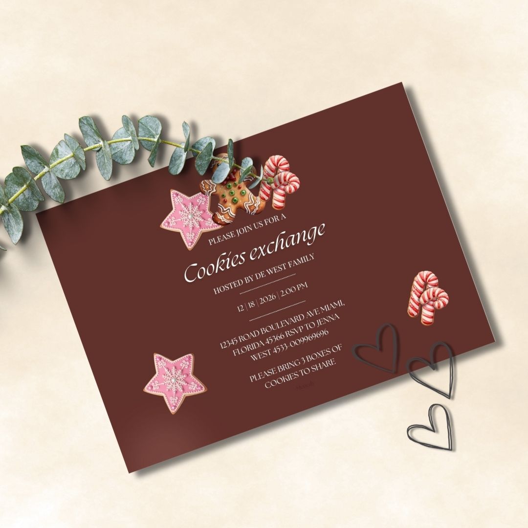 Cookies exchange classic holliday season editable invitations | set of 5 for mobile and printing