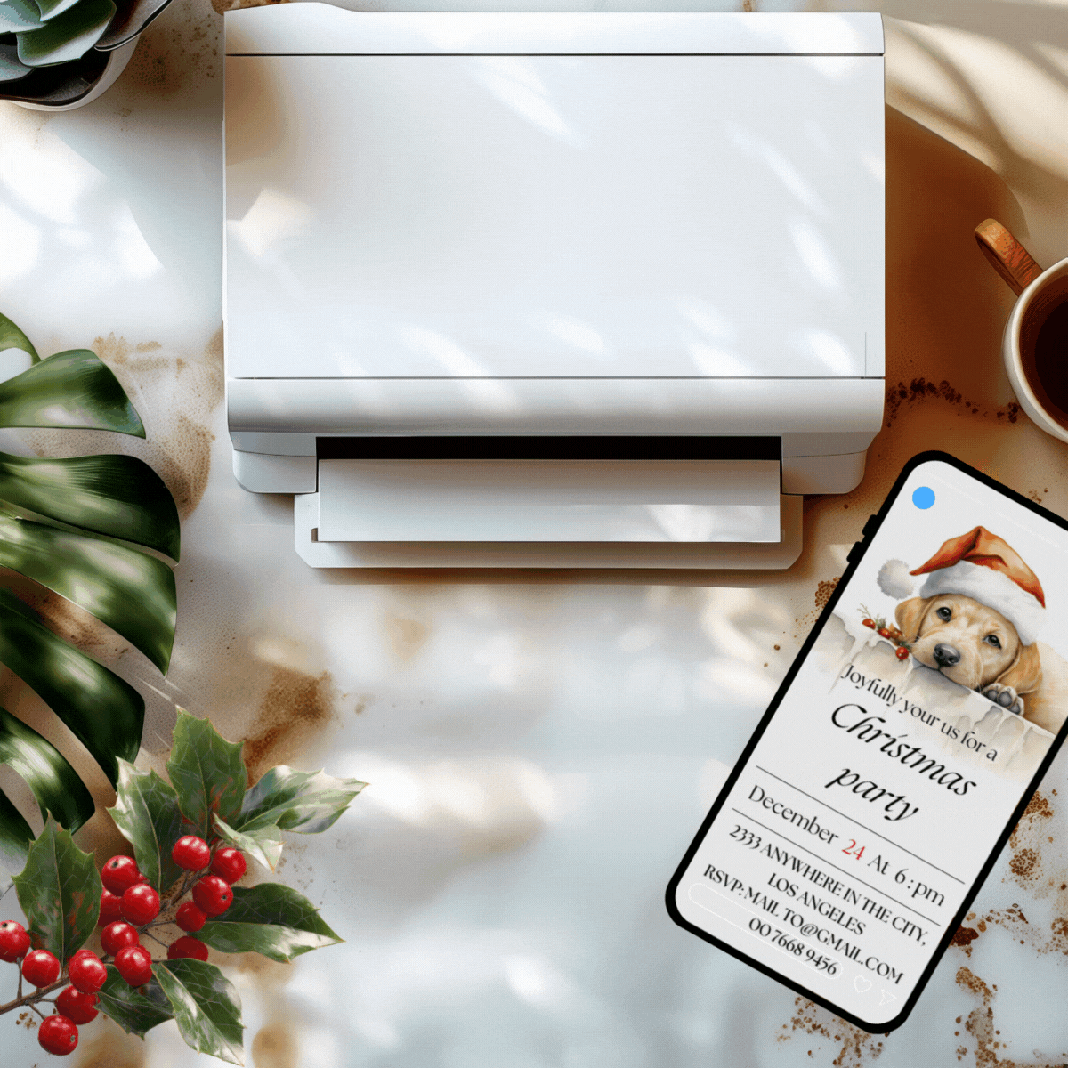 Cute santa Puppy christmas party invitation editable in every language