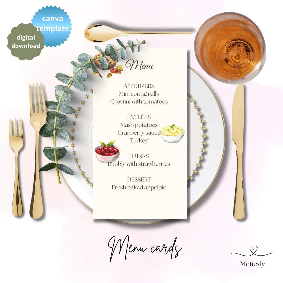Editable cozy menucards in set of 5 fall theme | direct downloads | printable menucards 2 sizes for you