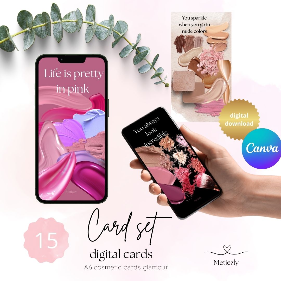 Cosmetic cards glamour | mobile cards set of 15 for make up lovers | editable