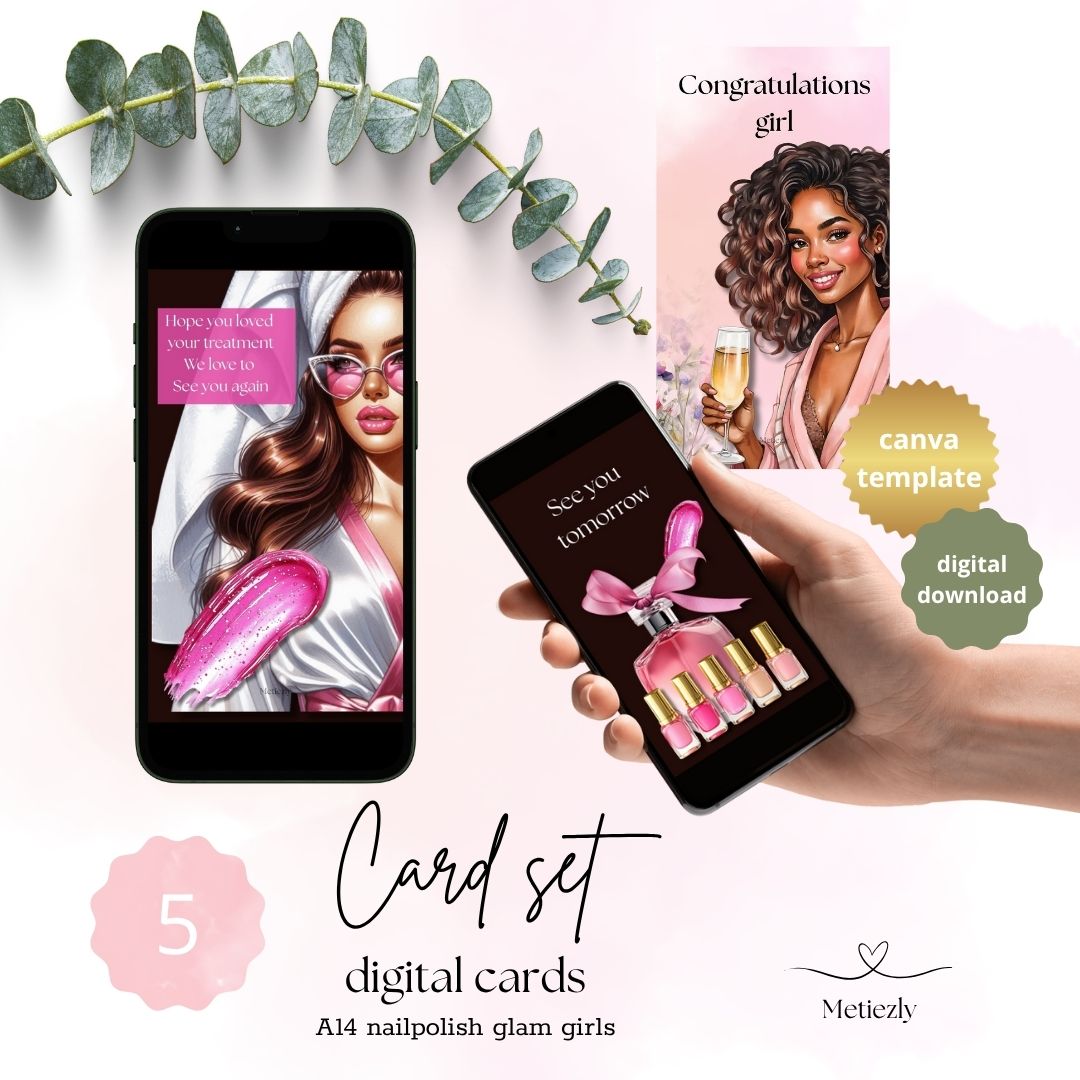 Nailpolish glam girls | set of 5 mobile cards