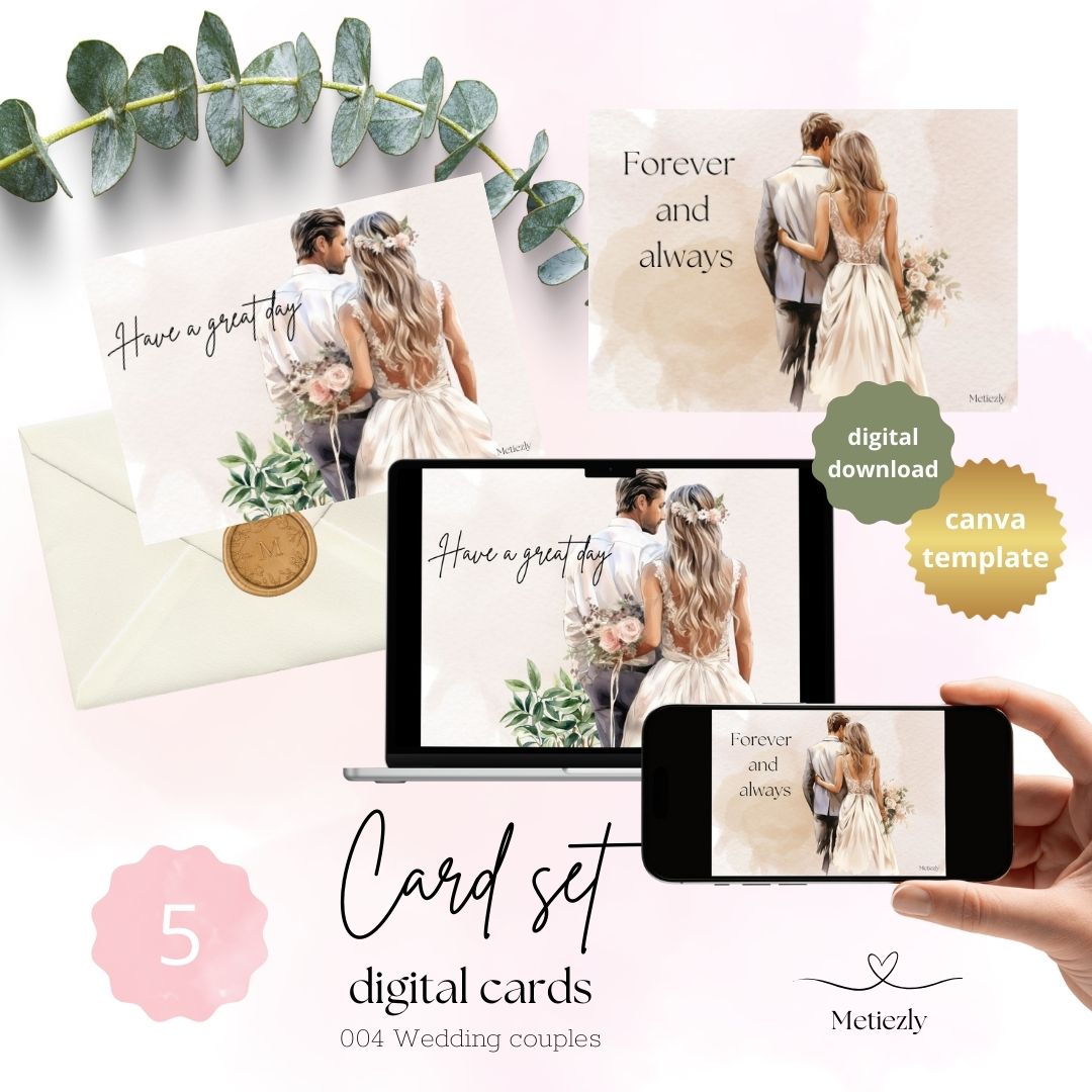 Wedding couples, set of 5 cards | $2.23
