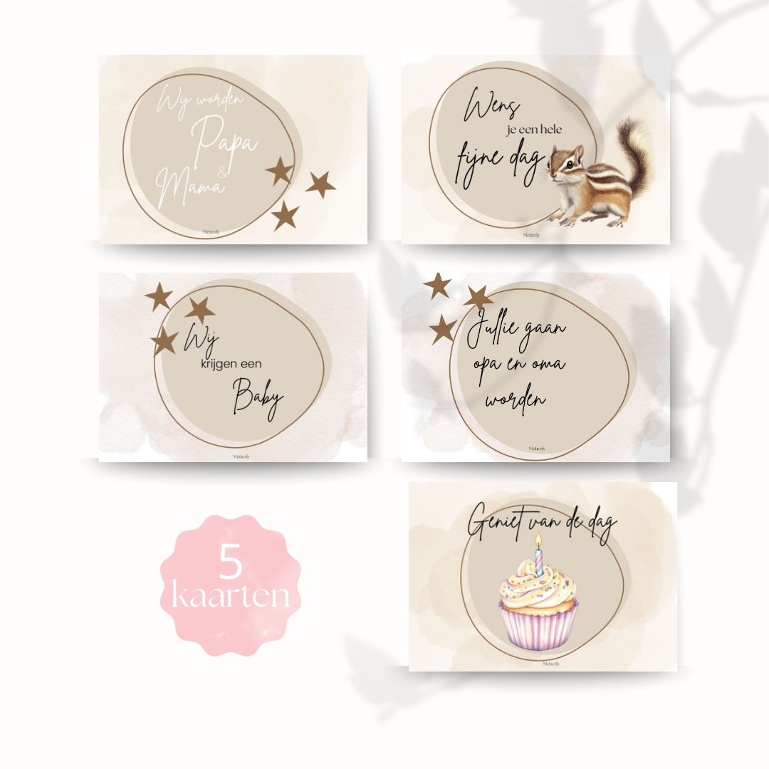 Beige sterren, set van 5 kaarten | $2.23