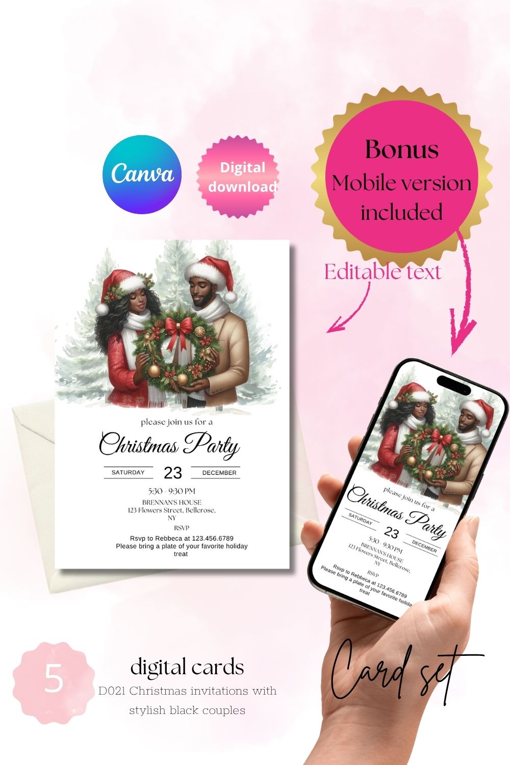 Editable chrismas invitations with stylish black african ladys | $ 5.50