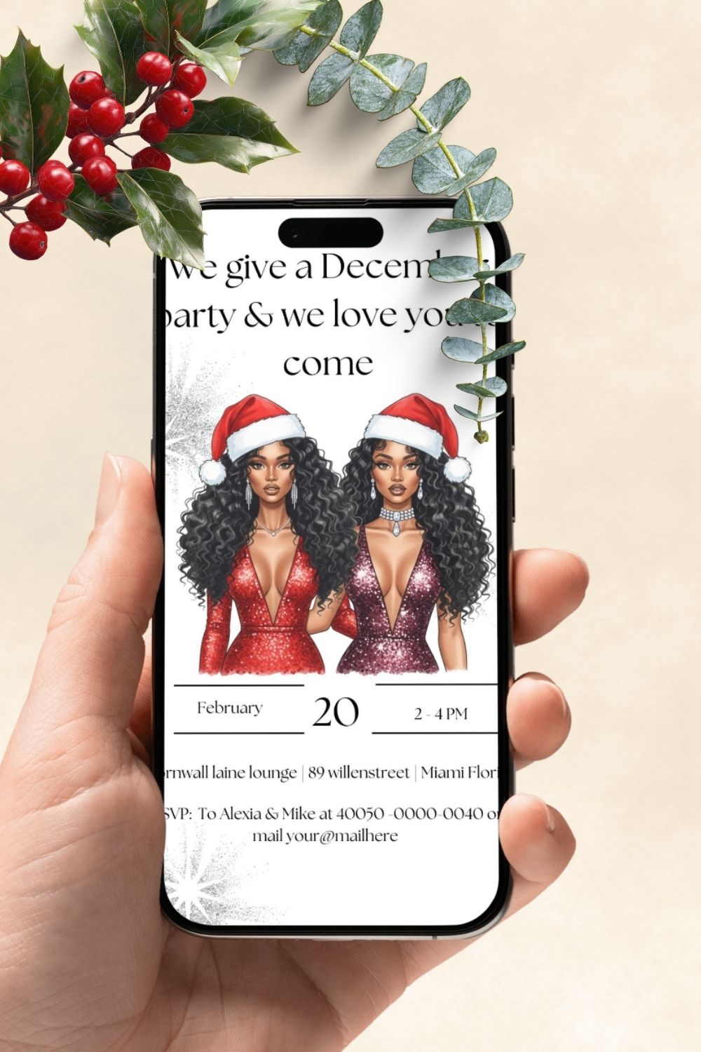 Editable chrismas invitations with stylish black african ladys | $ 5.50