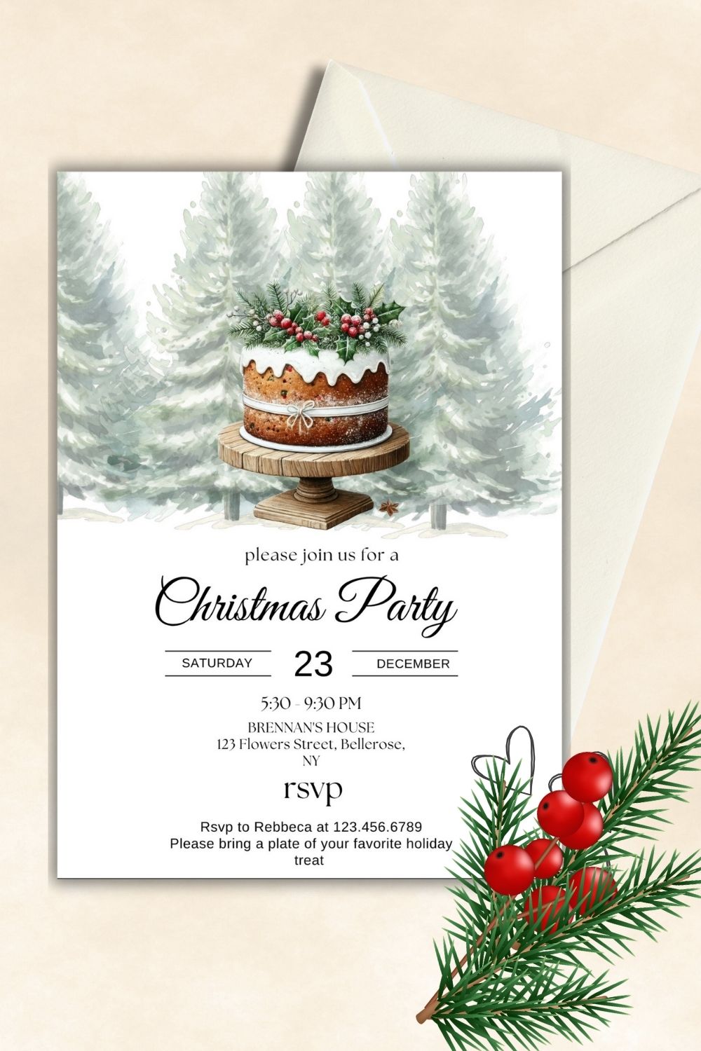 Stylish December invitations easy to edit set of 5 