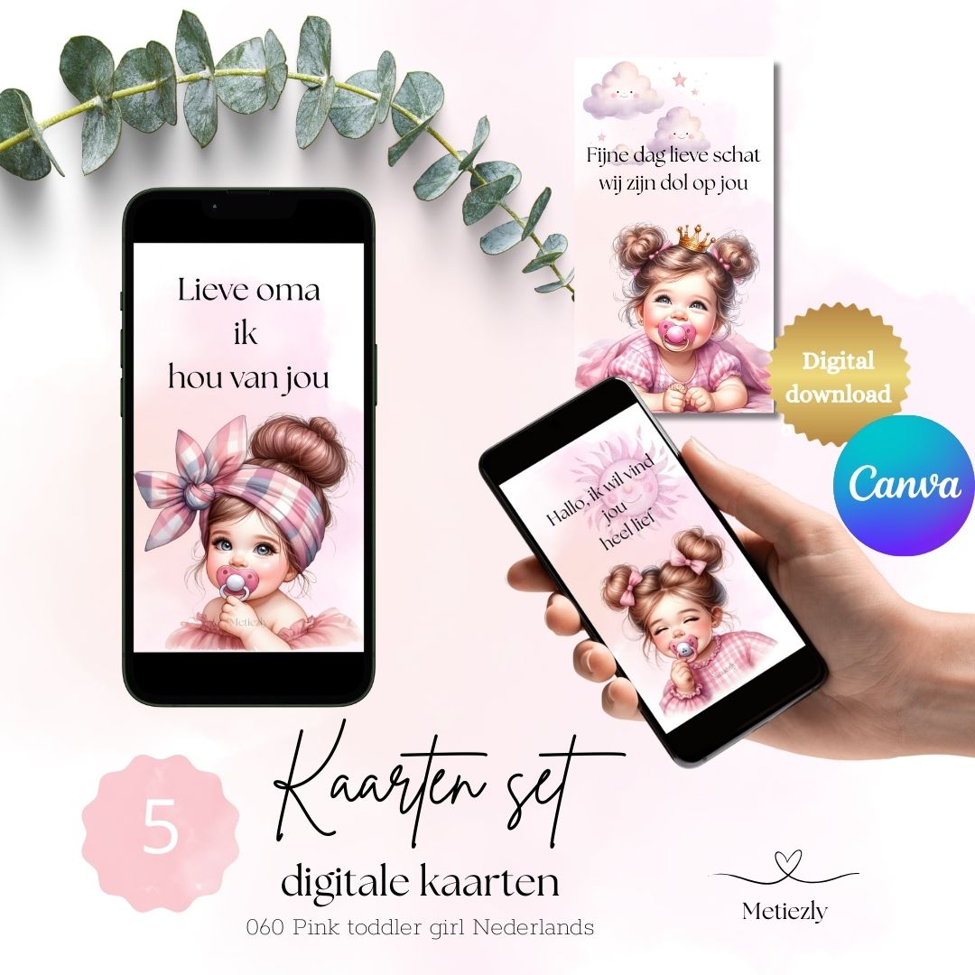 Schattig peuter meisje | set van 5 mobiele kaarten