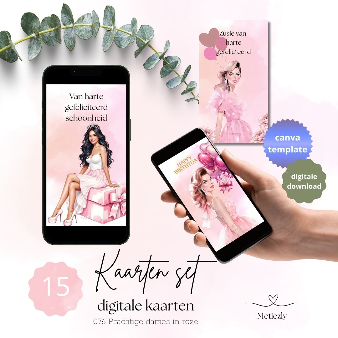 Prachtige dames in roze | set van 15 mobiele kaarten -076- $2.23