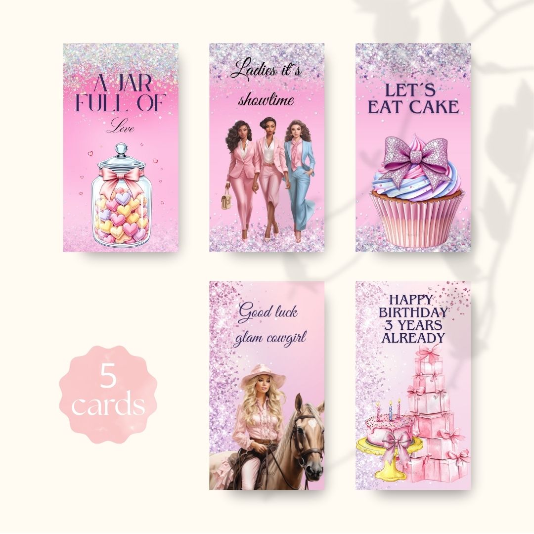Pin celbration |Digital card to send with your mobile phone | editable | pink | soft glamour | set of 5 $2.23