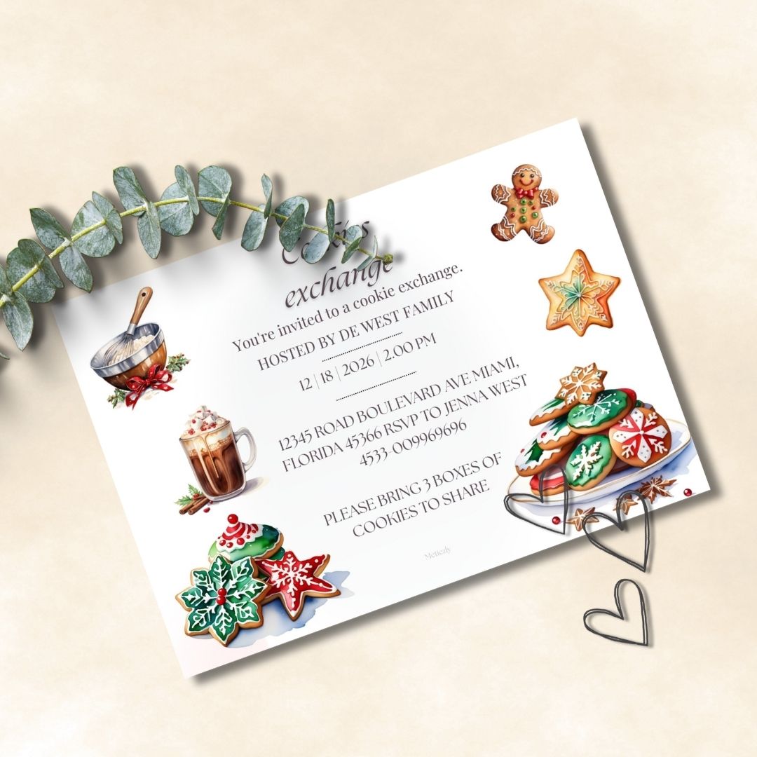 Editable coockie exchange invitations | classic red and green