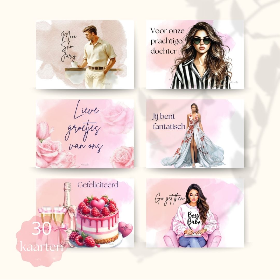 Glamour pink, set of 30 cards | $13,73