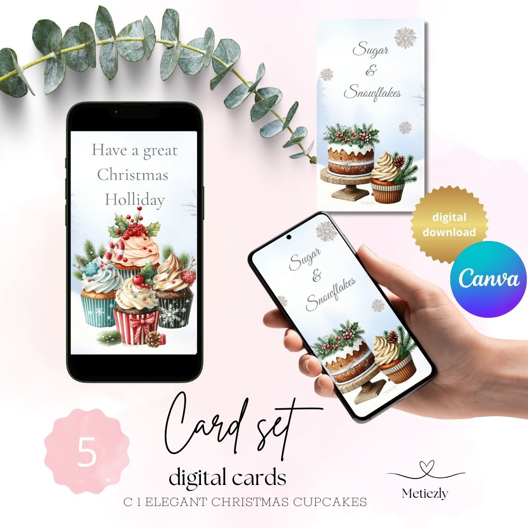 Elegant Christmas cupcakes | Set of 5 mobile cards
