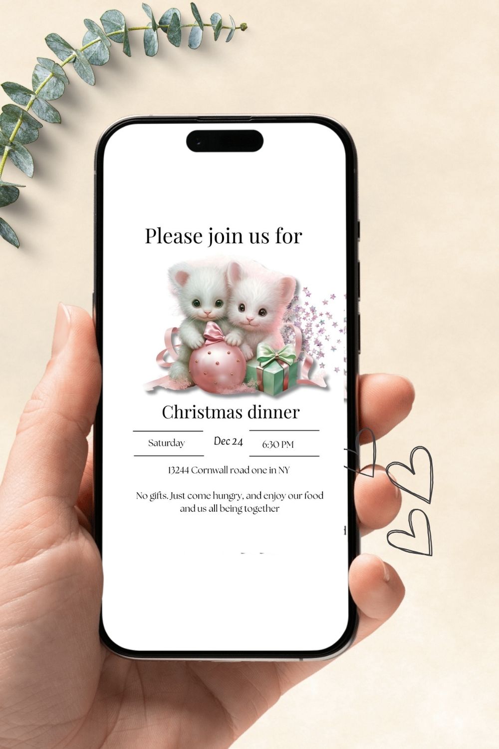 Editable pink holliday & Christmas invitations | soft glamour style | Coockies exchange invitations 