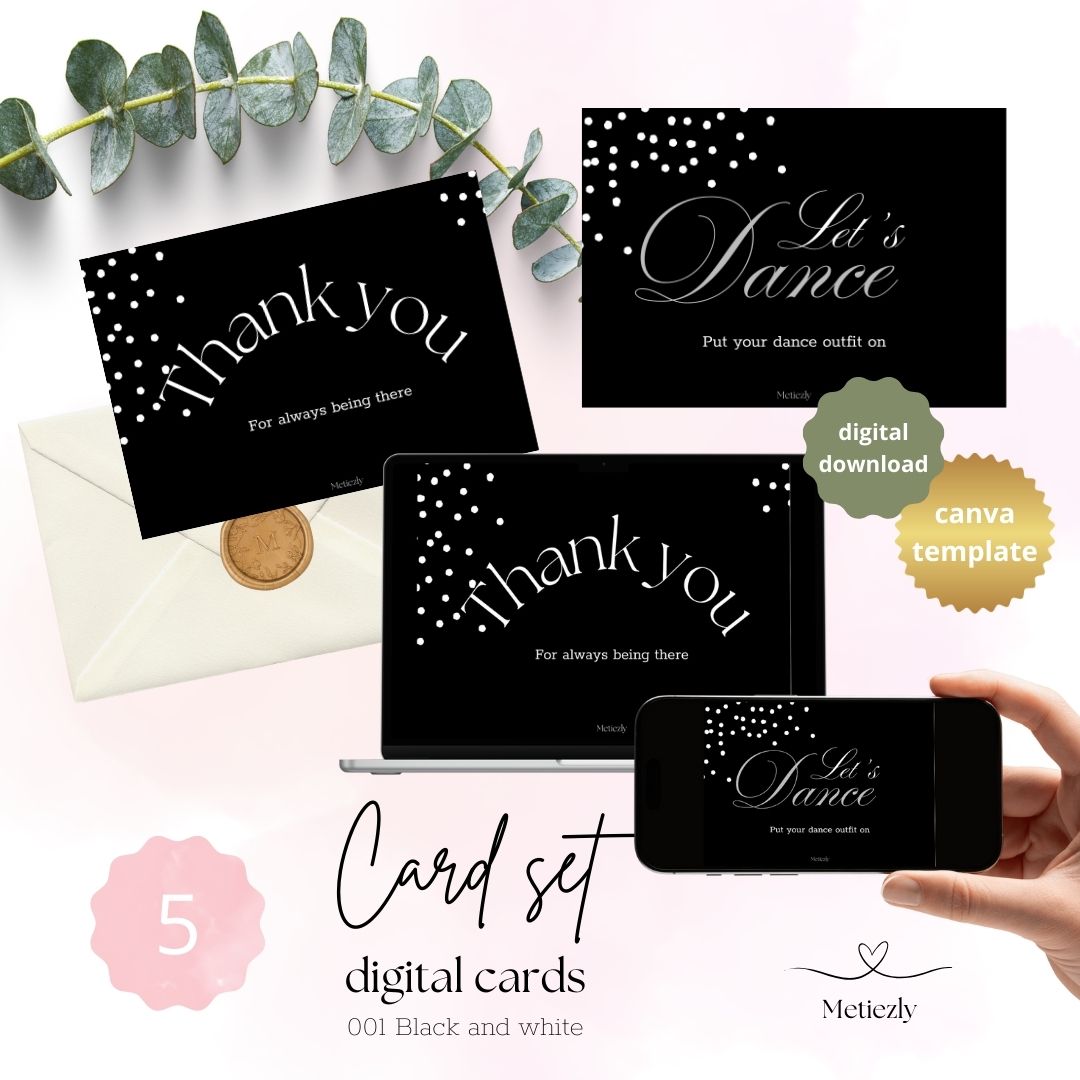 Black and white, set of 5 cards | $2.23