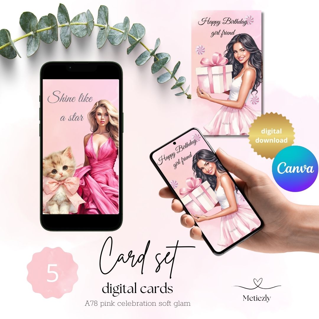 Pink celebration mobile cards to send to friend & family with your phone set of 5