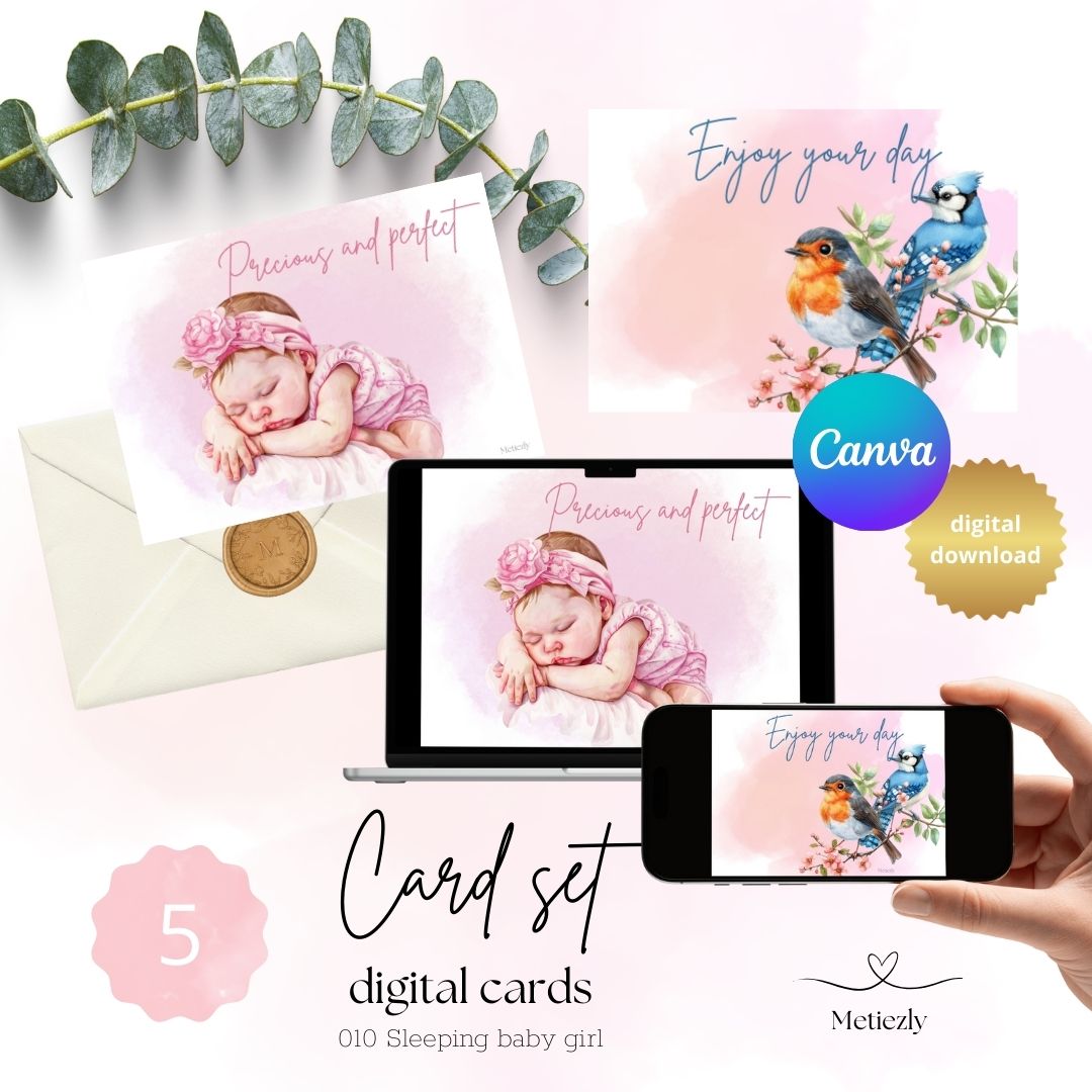 Babygirl sleeping, set of 5 cards | $2.23