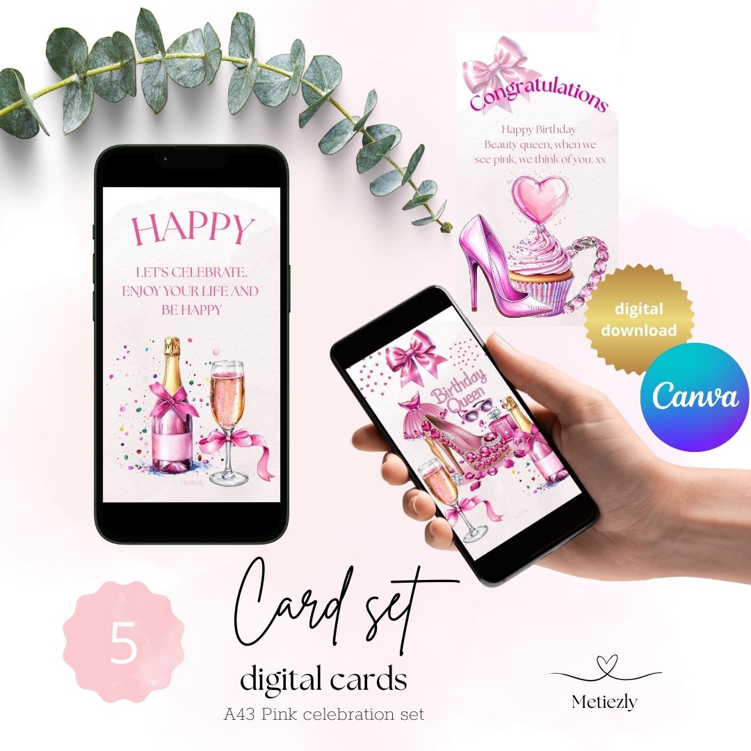 Pink celebration | set of 5 mobile cards