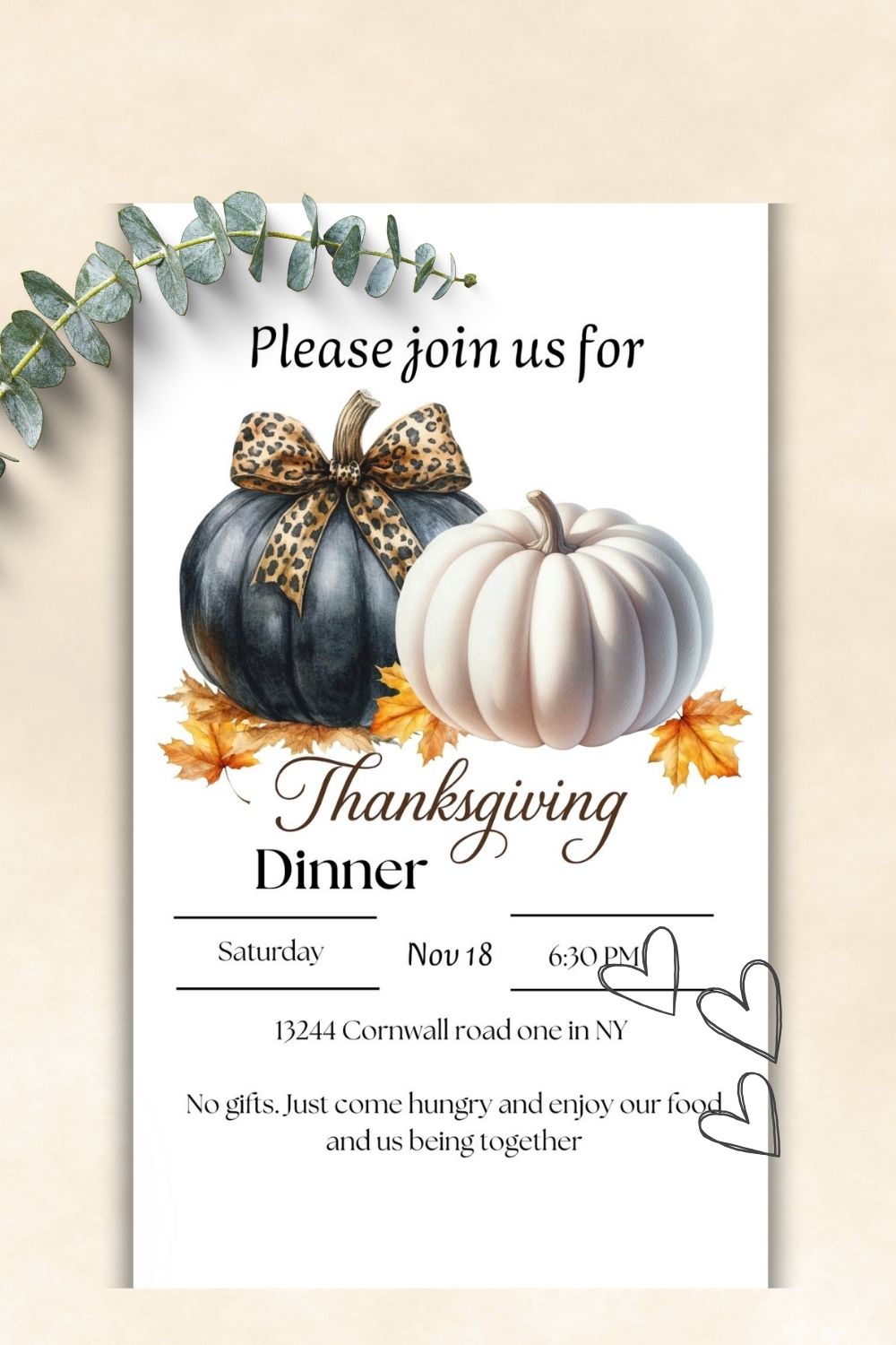 Editable Thanksgiving & fall invitations | set of 5 cards Send with phone & printable  