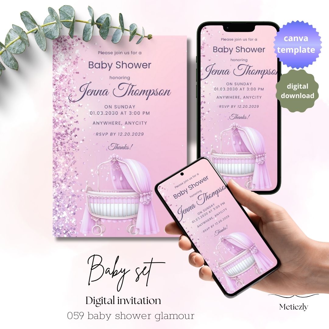 Glamour Pink Baby Shower Invitation Set (5 Options)