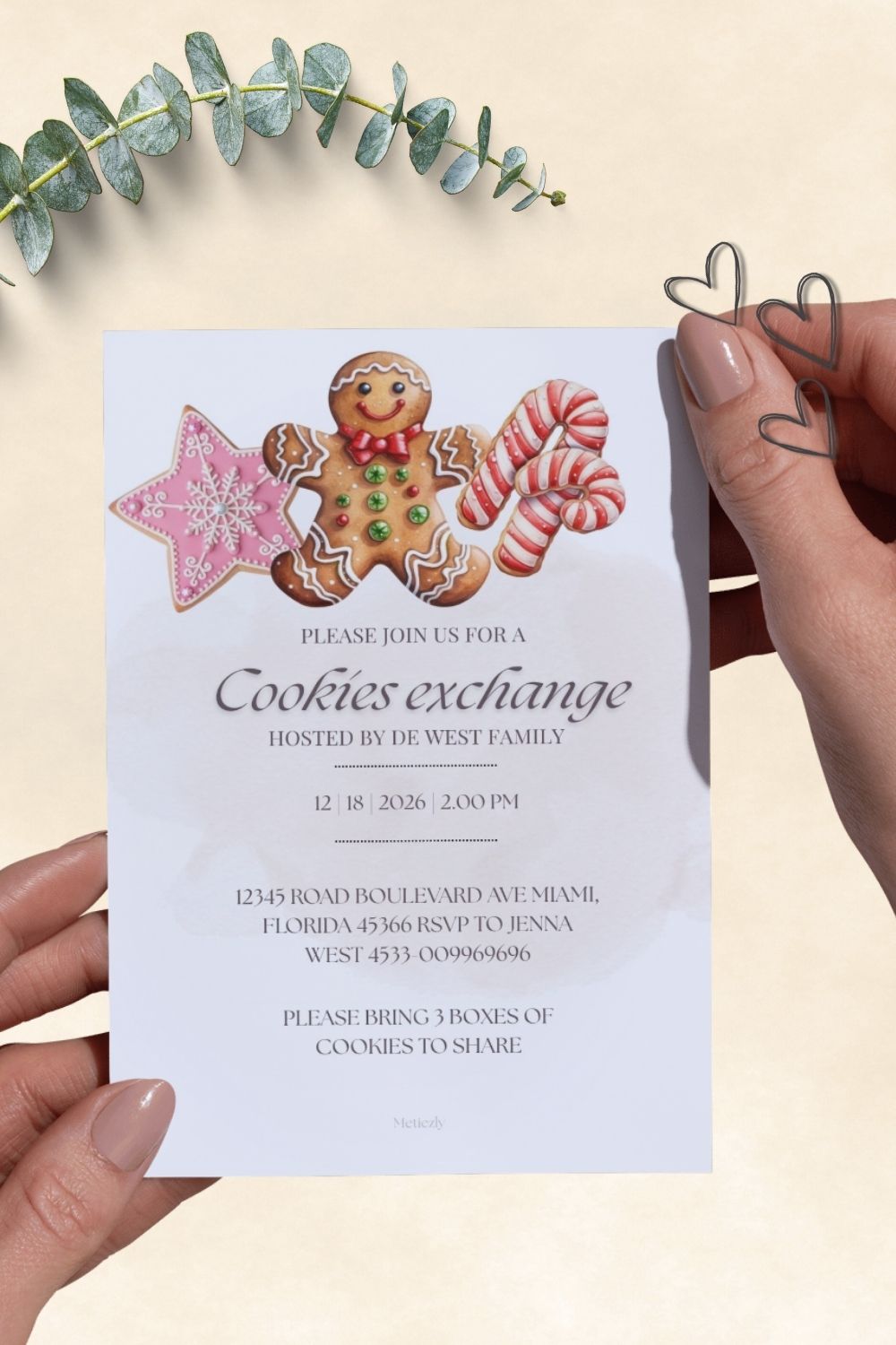 Editable pink holliday & Christmas invitations | soft glamour style | Coockies exchange invitations 