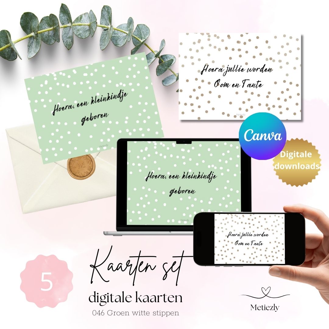 Groen witte stippen, set van 5 kaarten | $2.23