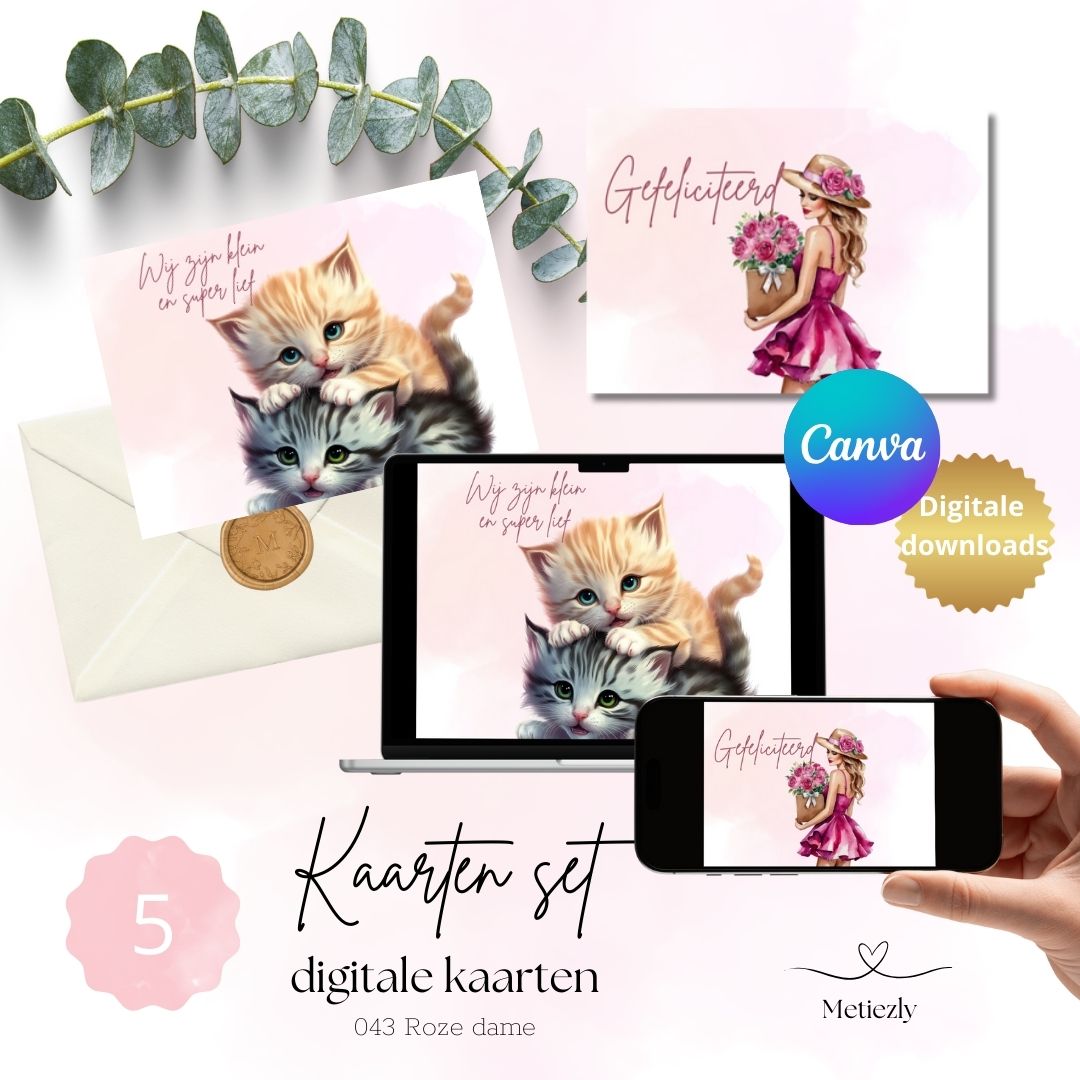Roze dame, set van 5 kaarten | $2,23