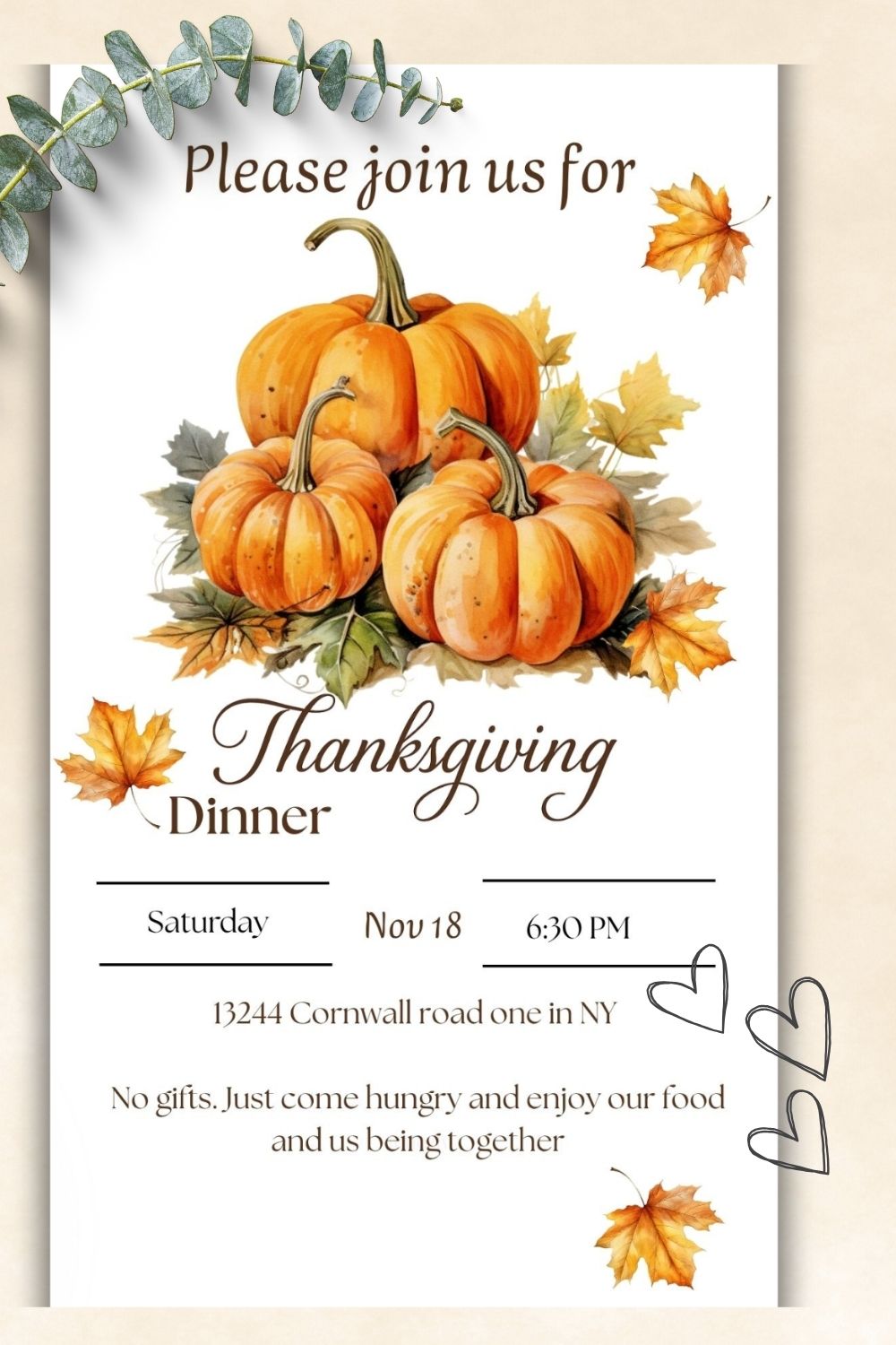 Editable Thanksgiving & fall invitations | set of 5 cards Send with phone & printable  