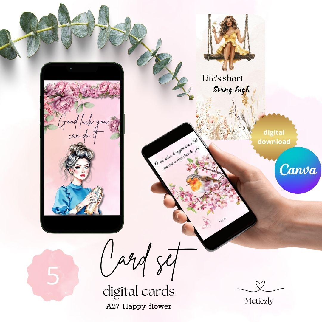 Happy flower cards, set of 5, mobile | $2.23