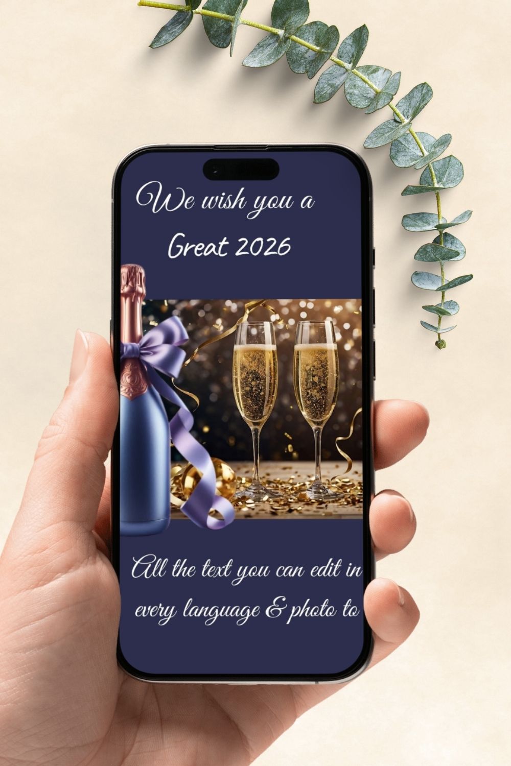 Business New Year Digital Card – Champagne Bottle and Glasses