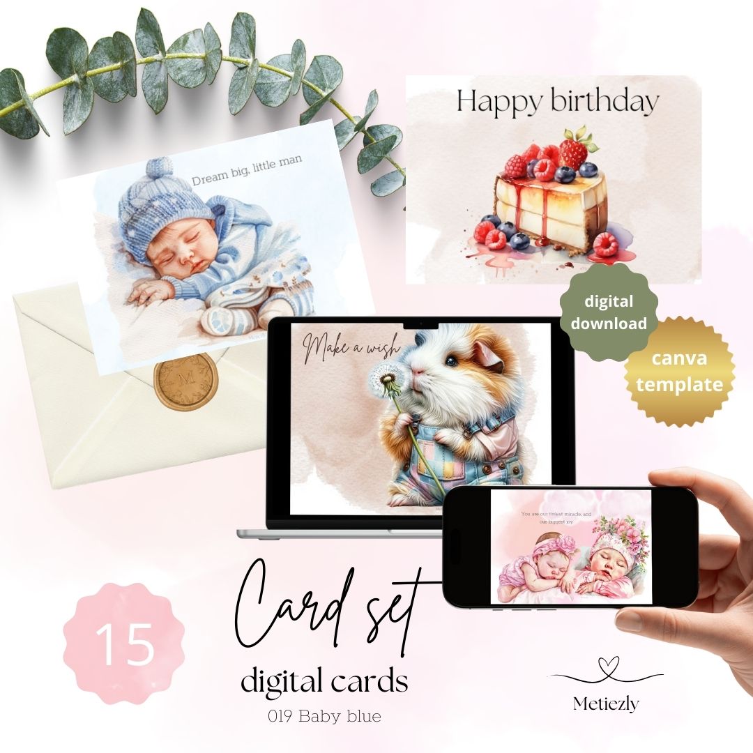 Baby blue, set of 15 cards | $5,72