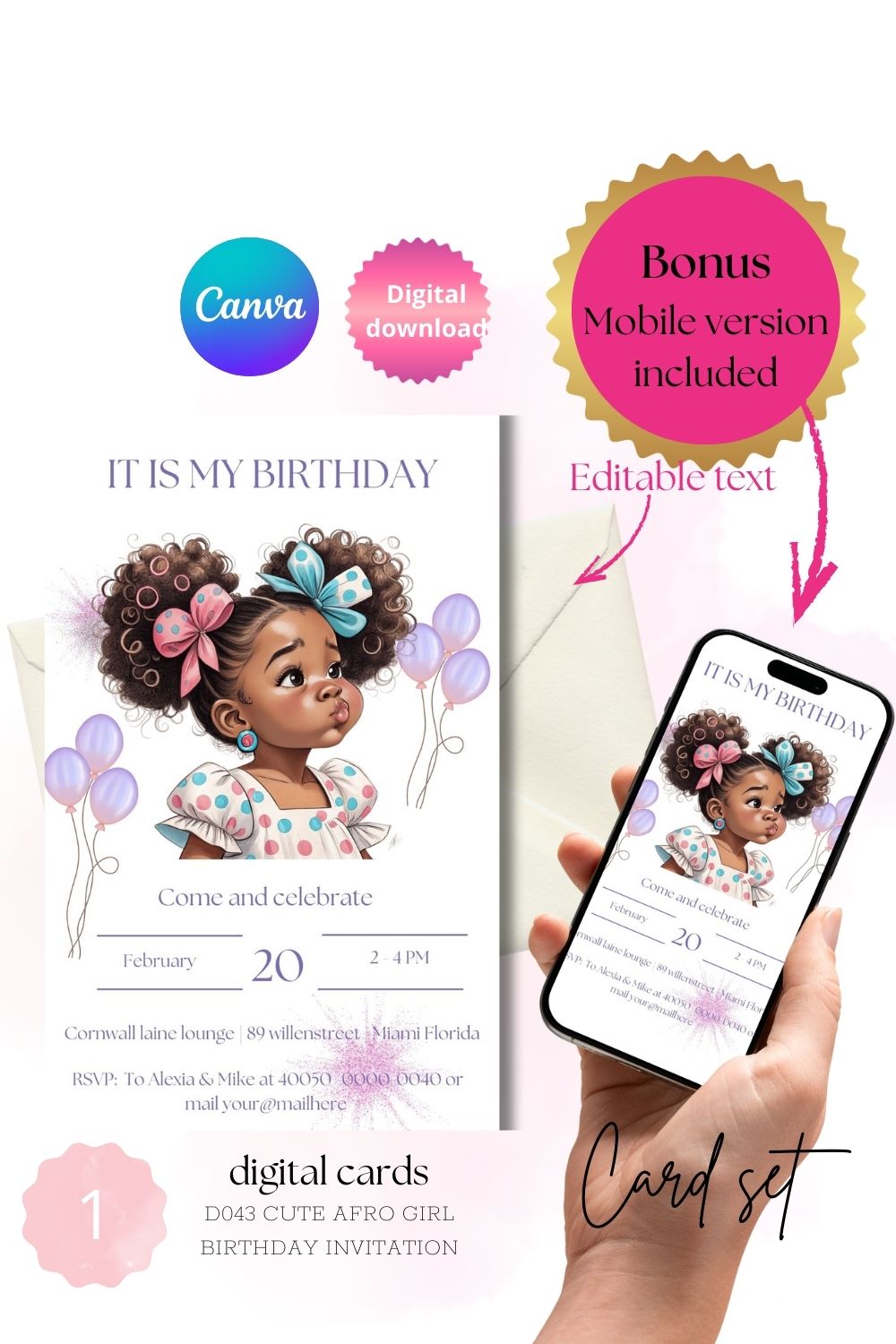 Birthday Invitation – Cute African American Toddler Girl