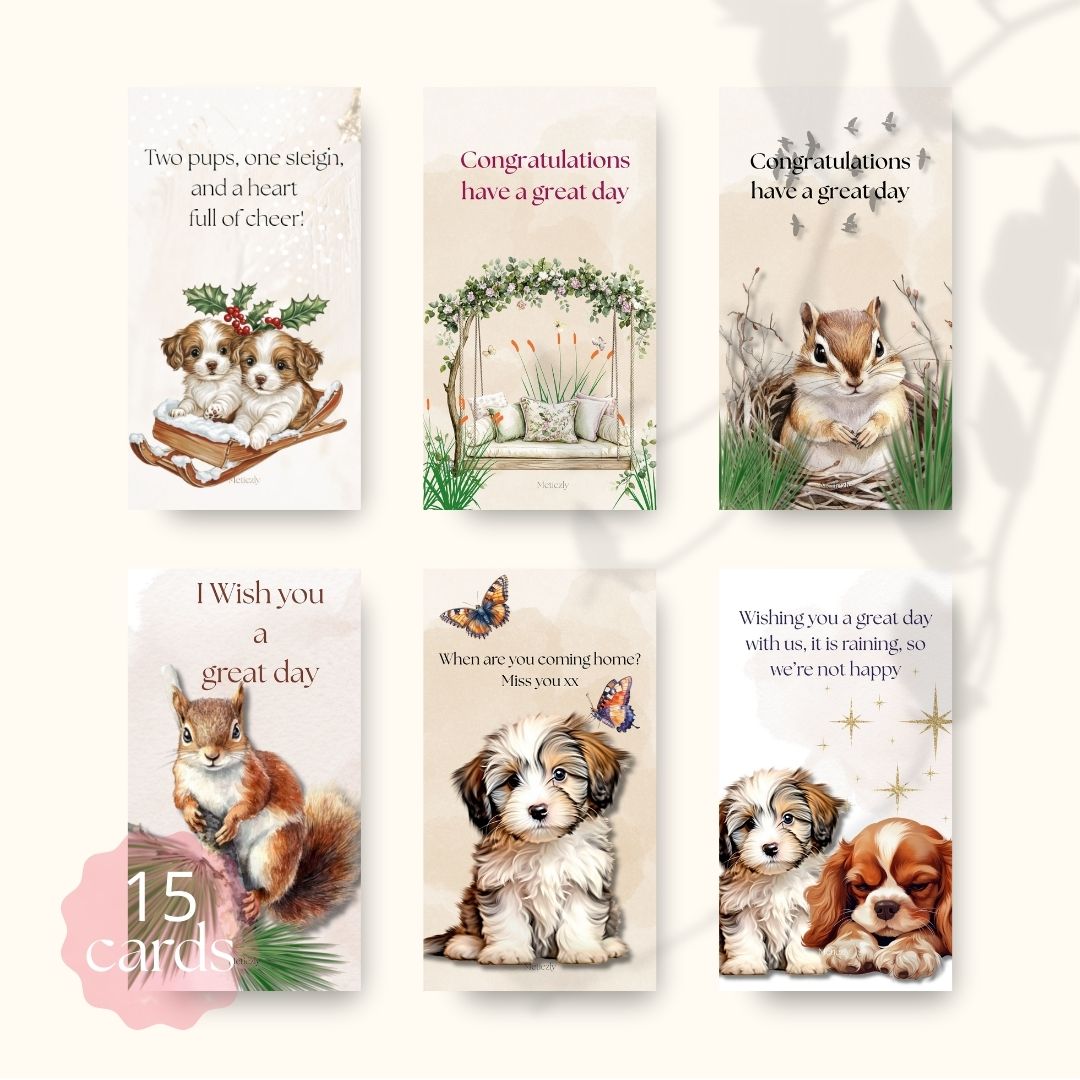  Cute animal faces unisex | set of 15 mobile cards $5.72