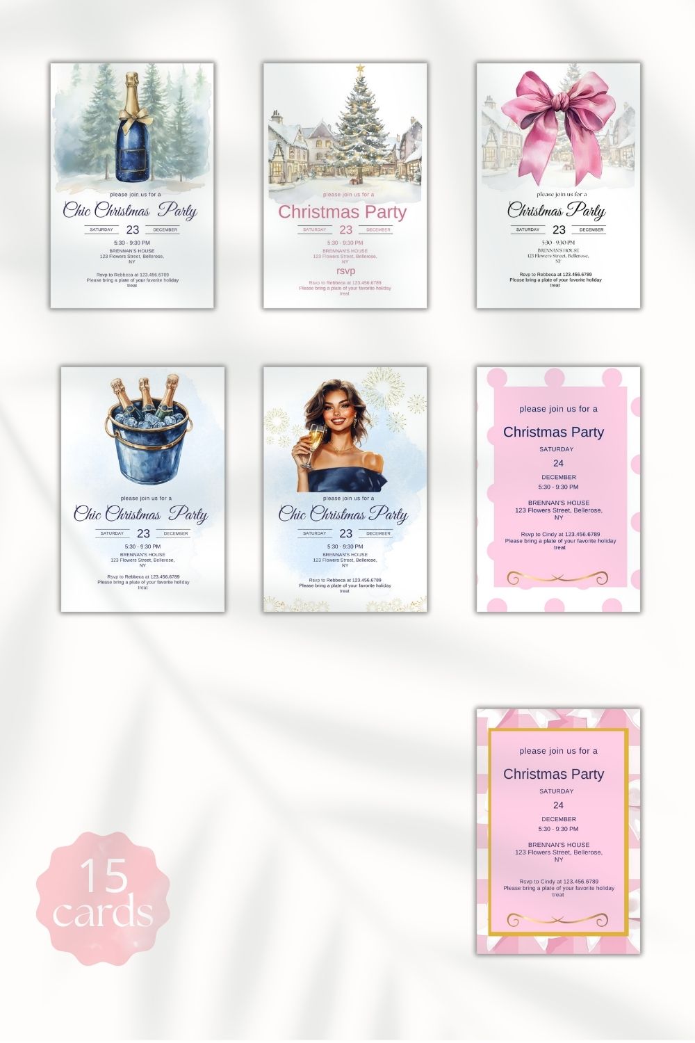 Editable December invitations | Christmas party invitations | Pink party invitations | Set of 15 