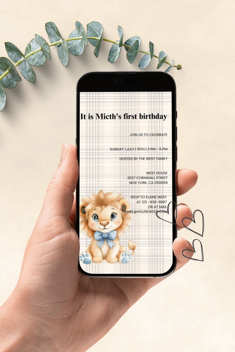 Editable Soft Chic Birthday Invitations – Beige Pastel Diamond Pattern | Set of 5