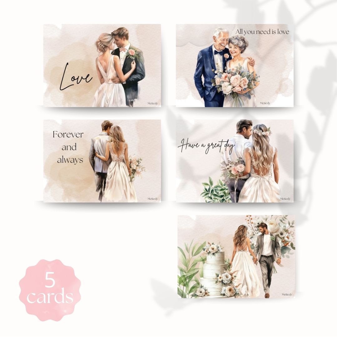Wedding couples, set of 5 cards | $2.23