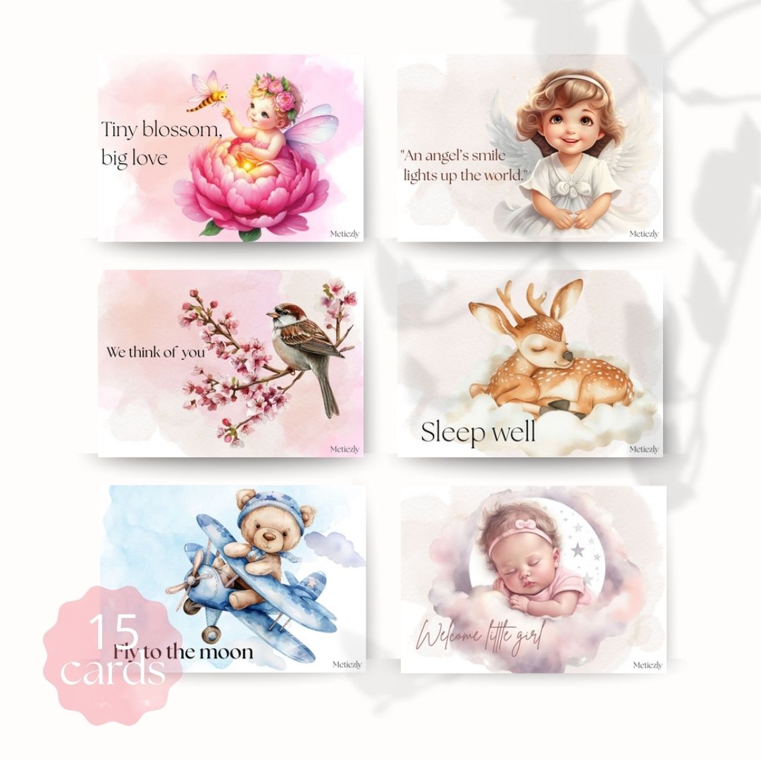 Toddler girl, set of 15 cards | $5,72